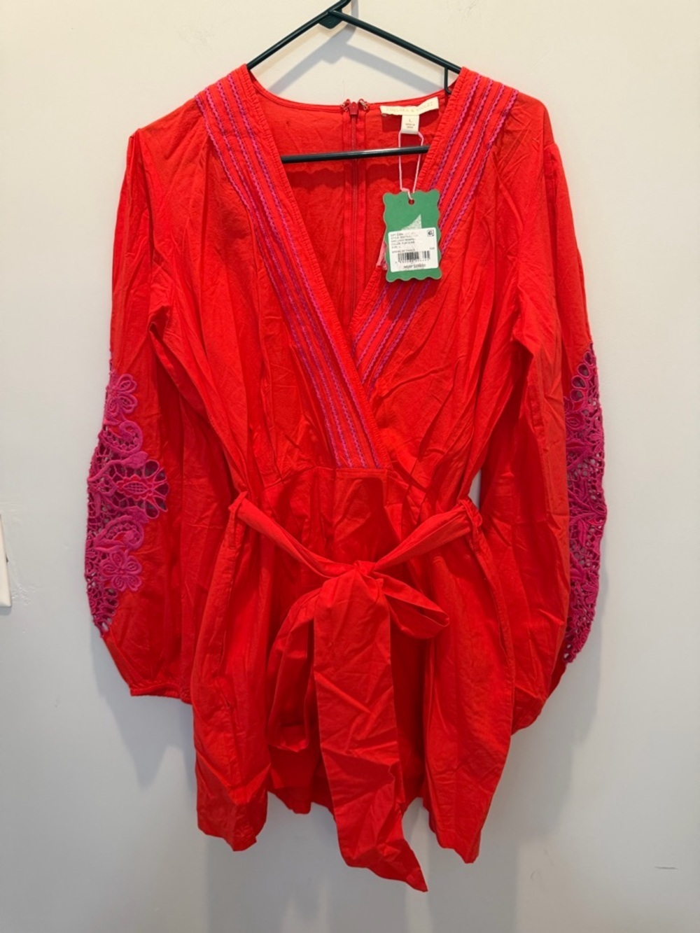 Chelsea & Violet Red Livvy Long Sleeve Romper with Purple Eyelet Detail Trim NWT - Picture 4 of 8